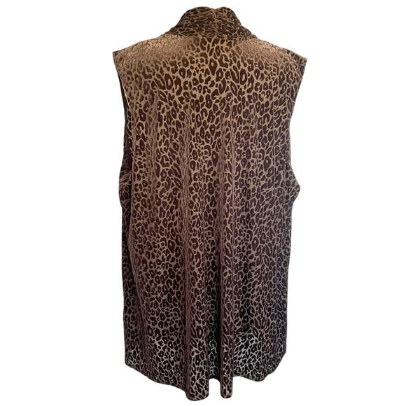 Susan Graver Velvet Burnout Leopard Longline Vest Sz 1X Chocolate Brown Fall - Picture 2 of 8